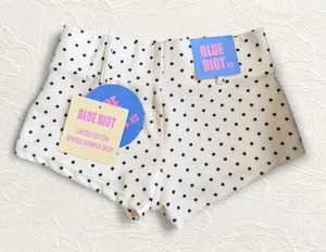 Black & white polka dot mini shorts, belt loops, a fitted low-rise New with tags • Belt shown in photos is not included. Features functional belt loops. thumbnail 1