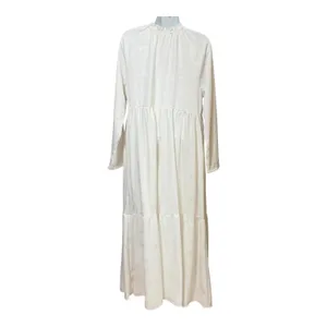 Fehrnvi Apparel White‎ Floral Jacquard Tiered Maxi Dress Long Sleeve Tie Neck M thumbnail 4