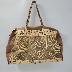 Paul Breut Travel Weekender Duffle Bag Large Brown Canvas Sequin Palm Tree Print thumbnail 1