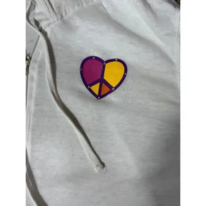 Zip Up Hoodie Womens L White Give From The Heart Rhinestone Peace Graphic thumbnail 10