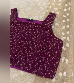 Indya magenta purple gold embroidered crop tank blouse women’s size XL thumbnail 3