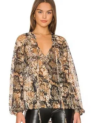 Free People Women’s Size‎ Large Out For The Night Snakeskin Print Blouse thumbnail 1