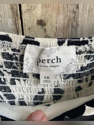 Perch black white floral print puff sleeve tiered flowy maxi dress summer 1X thumbnail 4