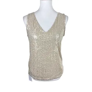 Champagne Gold Sequin V-Neck Tank Top Size Medium NWT Holiday Glam thumbnail 13