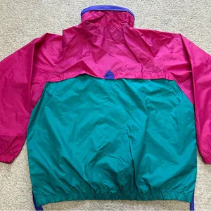 Vintage Columbia Windbreaker Jacket Green Pink Zip Up Hood Women Size XL thumbnail 7