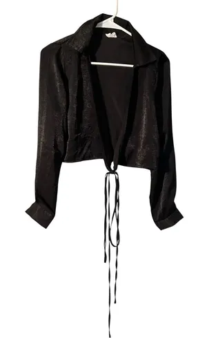 Cotton On Women’s Size Small Tie Front Blouse Long Sleeve Cropped Collar Satin thumbnail 1