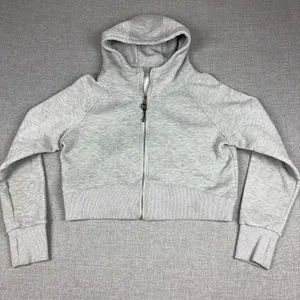 Lululemon Scuba Hoodie Womens Small Gray Full Zip Cropped Fleece Thumbholes thumbnail 1