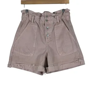 Zara Paperbag Waist Solid Denim Shorts Mauve High Rise Button Fly Raw Hem Size 6 thumbnail 2