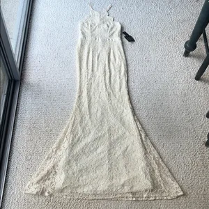 Lulu's Zenith Floral Lace Maxi Dress Scalloped High Neck Gown Cream‎ Small thumbnail 4