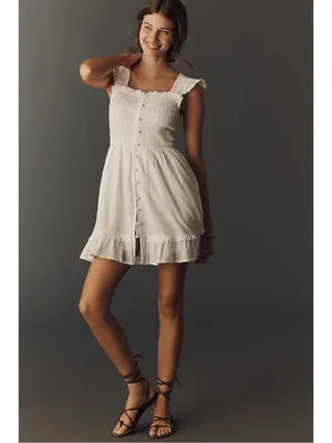 Anthropologie Peregrine Dainty Cottage Square Neck Mini Dress White Medium NWT thumbnail 3