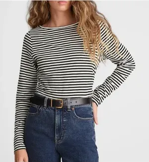 NWT Madewell Ruched Crewneck Long-Sleeve Tee in Soft Slub Jet black size M thumbnail 1