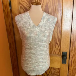 Vintage 80s Knit Sweater Vest Neutral Speckled V-Neck Sleeveless Boho Layering thumbnail 8