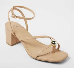 A New Day Phoebe Strappy Ball Ornament Square Block Heels - Tan thumbnail 1