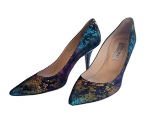 Jimmy Choo Multicolor Metallic Snake‑Print Suede Pumps Size 38 Pointed Heels thumbnail 1