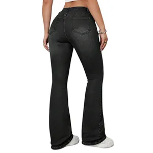 Women's Mid Rise Flared Jeans in Black, Size 4/28​​​ thumbnail 3