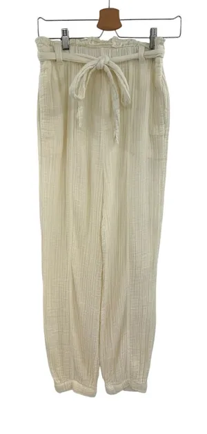 Free People Ivory Double Gauze Paperbag‎ Tie Waist Beach Pants Size XS thumbnail 1