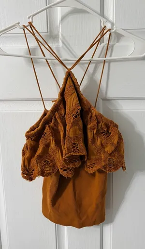 Anthropologie Women’s Rust Brown Crochet-Trim Halter Top thumbnail 1