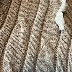 Hollister Y2K beige cable knit hooded deep v-neck rabbit hair sweater large thumbnail 10