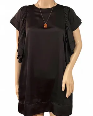 ZOA New York Black Satin Puff Sleeve Mini Dress Size Large EUC Perfect thumbnail 6