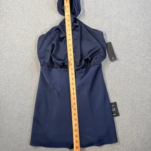 Lulus Women's XXS Sleek Essence Navy Blue Satin Halter Sleeveless Mini Dress thumbnail 5