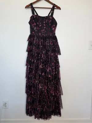 Hutch Tiered Tulle Floral Maxi Gown Black Purple Size 2 NWT thumbnail 2