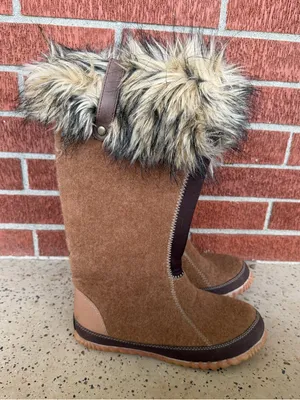 SOREL Cozy Joan felt furry boots tan/brown‎ womens size 8 thumbnail 1