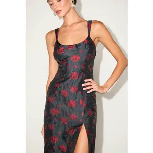 NWT Lulus Immaculate Chicness Navy Floral Brocade Midi Dress Cruise Resort Sz L thumbnail 9