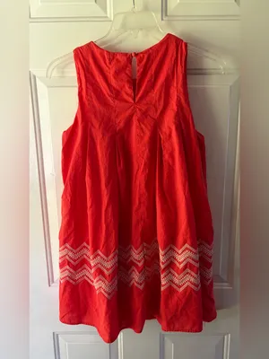 entro Bright Coral Sleeveless Embroidered midi shift dress Sz S cottagecore thumbnail 5