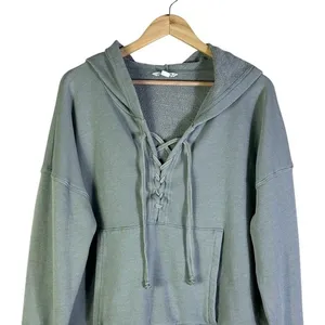 American‎ Eagle Oversized Hoodie Womes M Sage Green Lace-Up Cotton Casual Lounge thumbnail 2