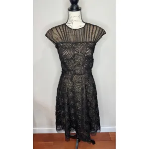 Tadashi Shoji Black Gold Rosette Tulle Cocktail‎ Dress sz 4 thumbnail 2