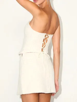 Lulus Strapless Cream Sequin Two Piece Skirt Set thumbnail 2