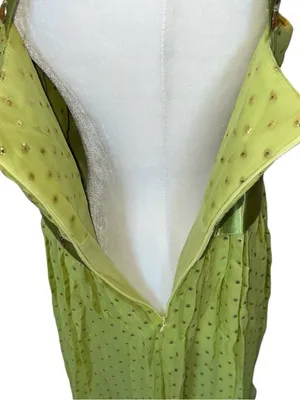 VTG Y2K Green & Gold Custom Handmade Rhinestone Dress Size Small thumbnail 3
