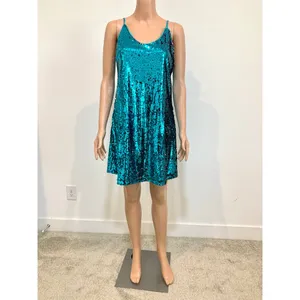Allegra K medium sequin spaghetti strap mini party dress D1 3405 thumbnail 9