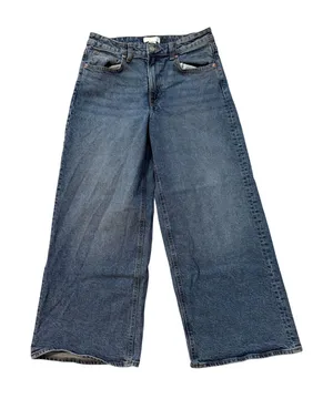 H&M Womens High Waist Wide Leg Cropped Jeans Medium Wash Blue‎ Petite Friendly 6 thumbnail 1