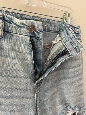 American Eagle Sz 14 Mom Jeans curvy straight leg high-rise fit with distressing thumbnail 4