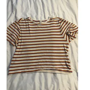BP‎ T-Shirt Retro Striped White Multi-Color Short Sleeve Crop Tee Large thumbnail 2