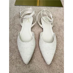New Seychelles Memory Foam Footbed Pointed Toe Linen Strap Flats Size 10M Cream thumbnail 2