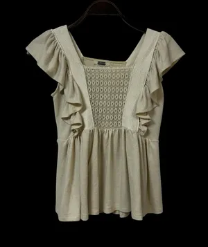 gimmicks by BKE Cream Ruffle Crochet Peplum Top thumbnail 1