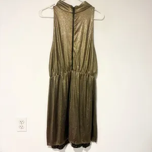 Alice + Olivia Size Large Estelle Gold Mock Neck Dress‎ Sequin Trim thumbnail 7