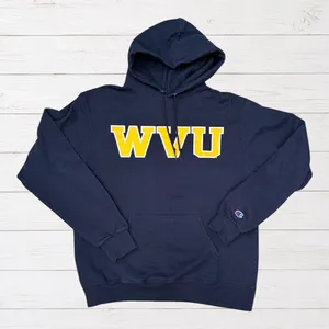 Champion WVU West Virginia Mountaineers Women's M Navy Gold Pullover Hoodie thumbnail 1