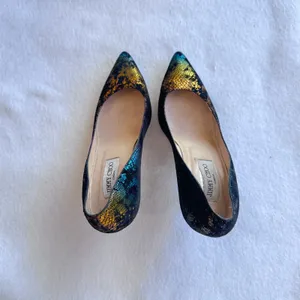Jimmy Choo Multicolor Metallic Snake‑Print Suede Pumps Size 38 Pointed Heels thumbnail 10