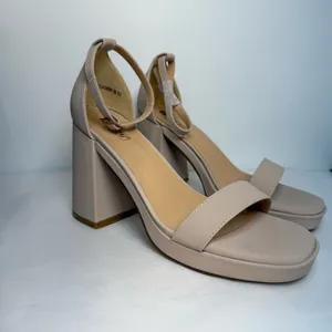 IDIFU Nude Pink Chunky Block Heel Sandals 8.5 Open Toe Ankle Strap Wedding Prom thumbnail 3