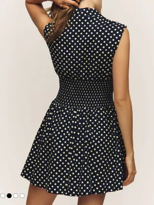 Anthropologie Tommie Cap sleeve Navy and Yellow Polka Dot Zip-Front Mini Dress thumbnail 4