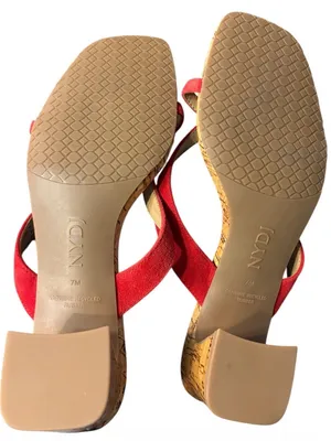 NYDJ Red Suede Cork Square Toe Thong Heeled Sandals Women's Size 7 New thumbnail 6