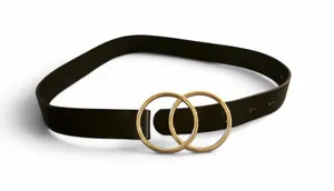 Black Leather Belt with Gold Double-Ring Buckle thumbnail 1
