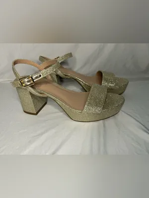 Bandolino Glittery Gold Platform Block Heel Sandal 6 thumbnail 2