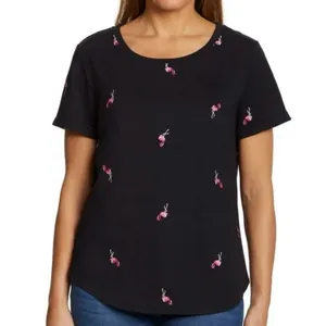 Vintage‎ America Black Flamingo Embroidered Tee Shirt Small Cute Novelty Top thumbnail 7