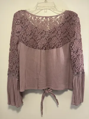 Mudd Light Purple Lacey Long Sleeve Crop Top - Size Small thumbnail 6