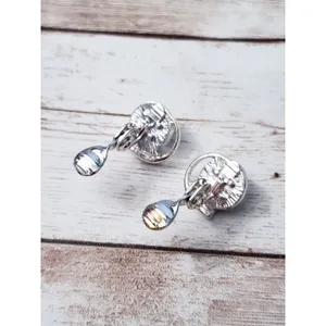 Vintage TJG Clip On Earrings - 5/8" Faux Pearl with Clear Gems Swirl thumbnail 3