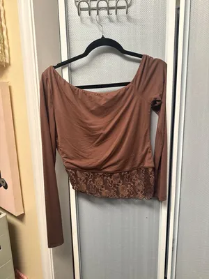 White Fox Perfect Timing Off The Shoulder Long Sleeve Crop Top in Chocolate thumbnail 3